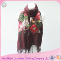 2017 new style long flower embroidered pattren winter knitted 100% cotton scarf